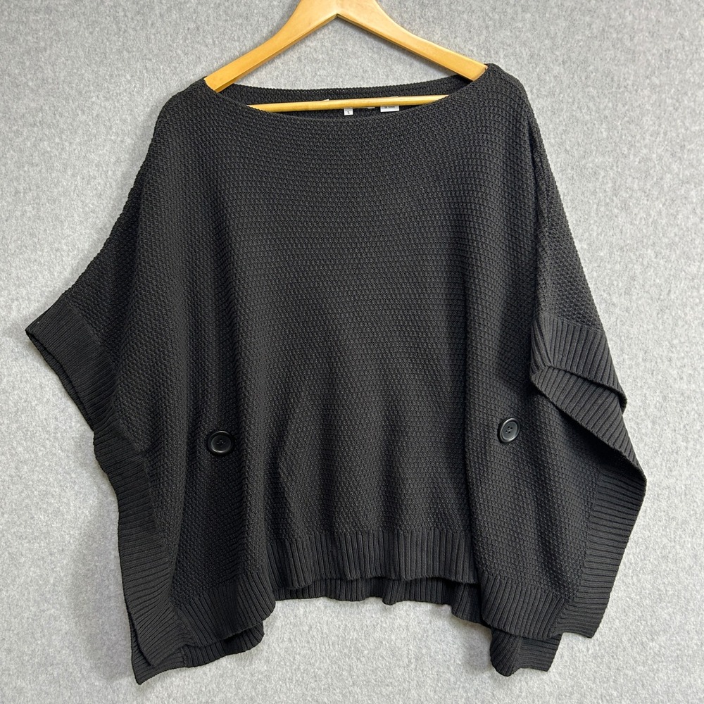 Eight Eight Eight Poncho Sweater Black Cotton Knit Batwing Textured Size Large